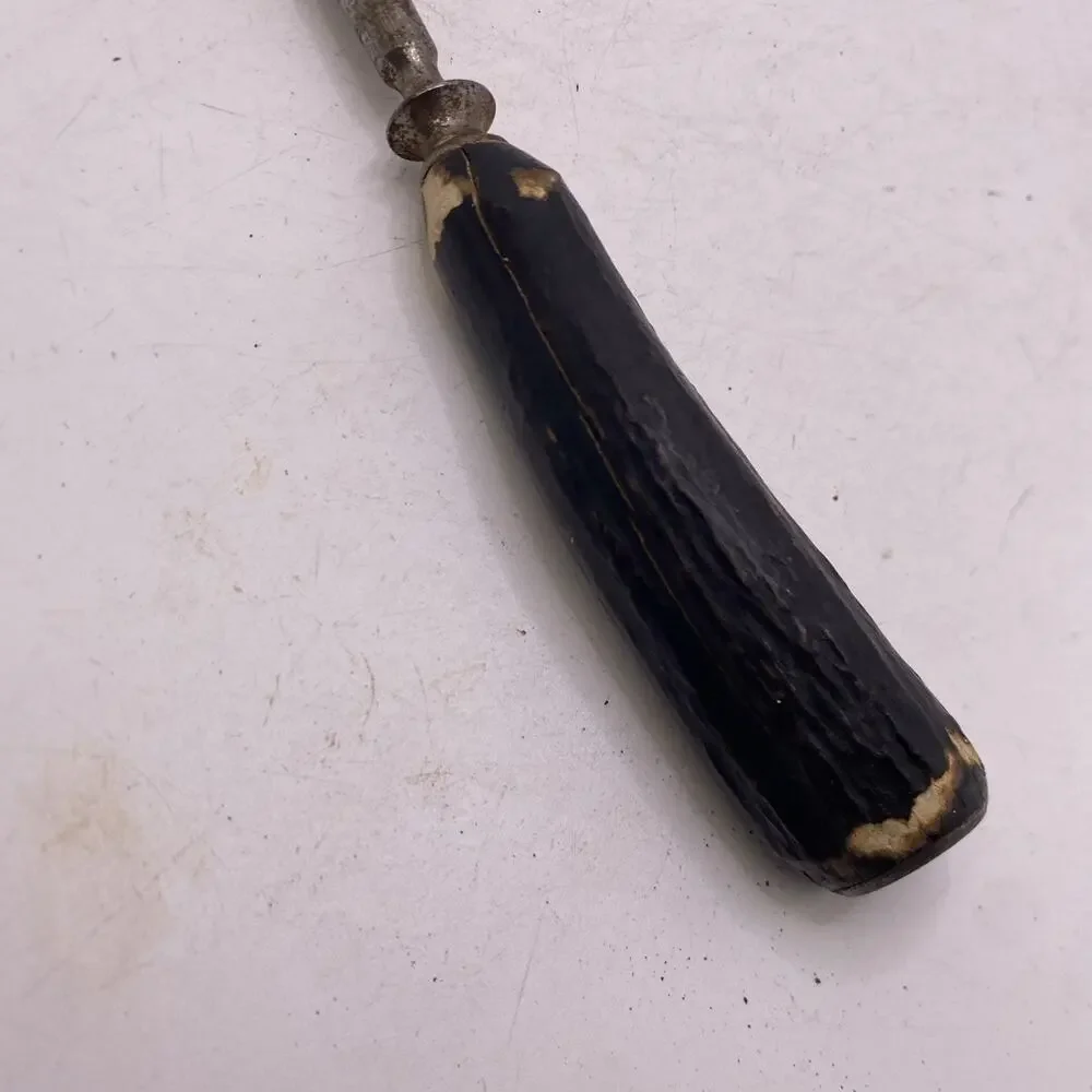 Vintage Knife Sharpener Steel Rod w/Deer Stag Antler Handle 12